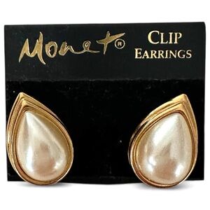 Monet Gold and Pearl Teardrop Earrings